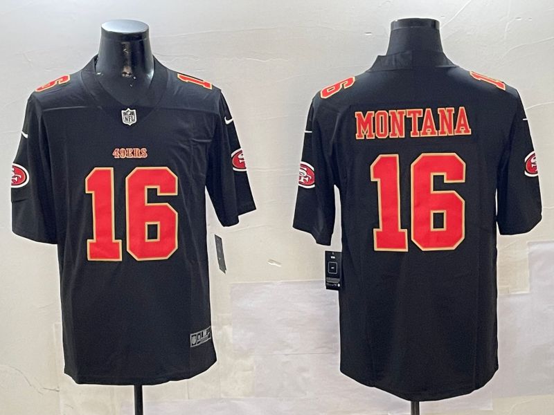 Men San Francisco 49ers #16 Montana Black Second generation 2024 Nike Limited NFL Jersey style 0108